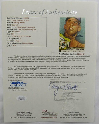 Mickey Mantle Signed Framed Photo JSA XX38410