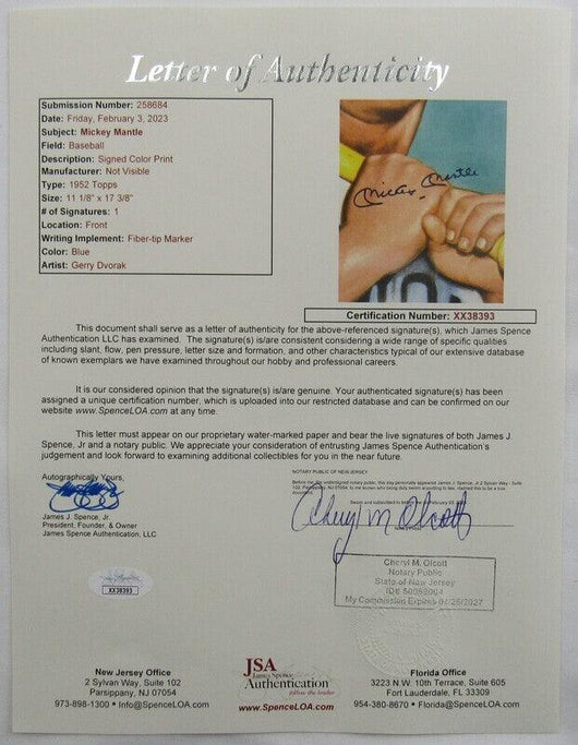 Mickey Mantle Signed 12x18 Framed Photo JSA XX38393