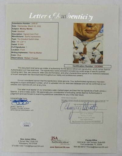 Mickey Mantle Signed Framed 18x24 Poster JSA XX38966