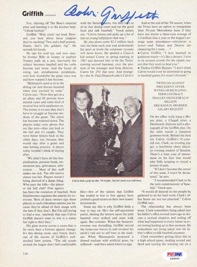 Calvin Griffith Autographed Magazine Page Photo Washington Senators PSA/DNA #S39061