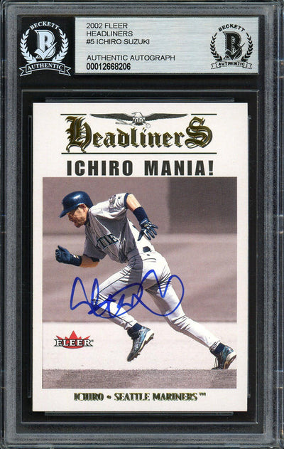 Ichiro Suzuki Autographed 2002 Fleer Headliners Card #5 Seattle Mariners Beckett BAS #12668206