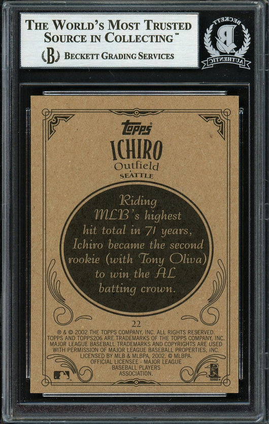 Ichiro Suzuki Autographed 2002 Topps 206 Card #22 Seattle Mariners Beckett BAS Stock #191245