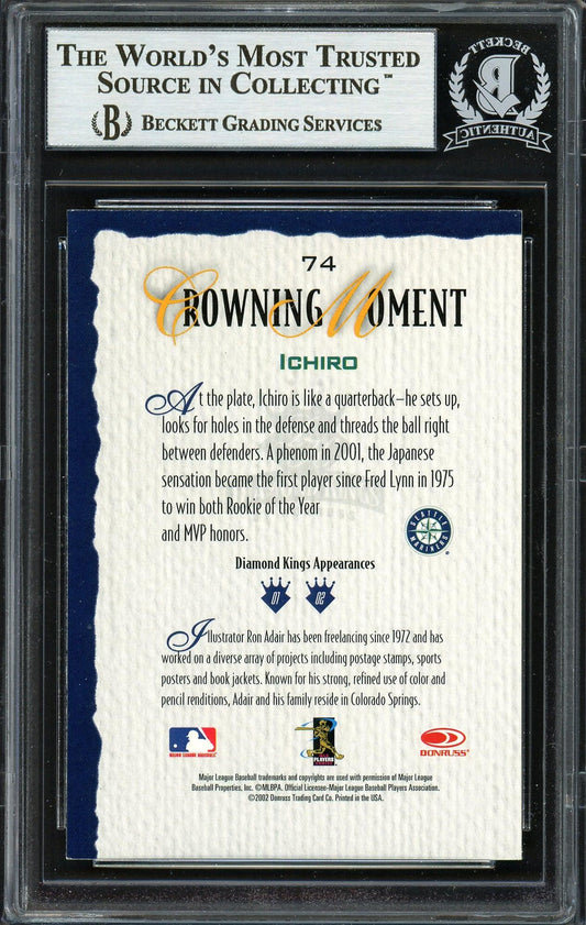 Ichiro Suzuki Autographed 2002 Donruss Diamond Kings Card #74 Seattle Mariners Beckett BAS Stock #191247