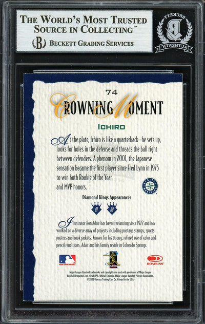 Ichiro Suzuki Autographed 2002 Donruss Diamond Kings Card #74 Seattle Mariners Beckett BAS Stock #191247