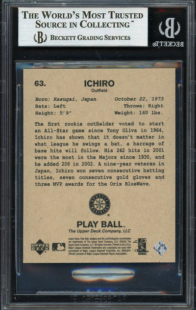 Ichiro Suzuki Autographed 2003 Upper Deck Play Ball Mini Card #63 Seattle Mariners Beckett BAS #12668496