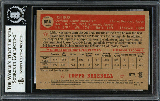Ichiro Suzuki Autographed 2006 Topps '52 Card #DF4 Seattle Mariners Beckett BAS #12668693