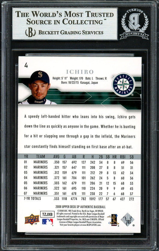 Ichiro Suzuki Autographed 2008 SP Authentic Card #4 Seattle Mariners Beckett BAS #12668894