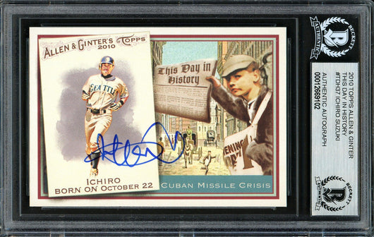 Ichiro Suzuki Autographed 2010 Topps Allen & Ginter This Day In History Card #TDH37 Seattle Mariners Beckett BAS Stock #191316