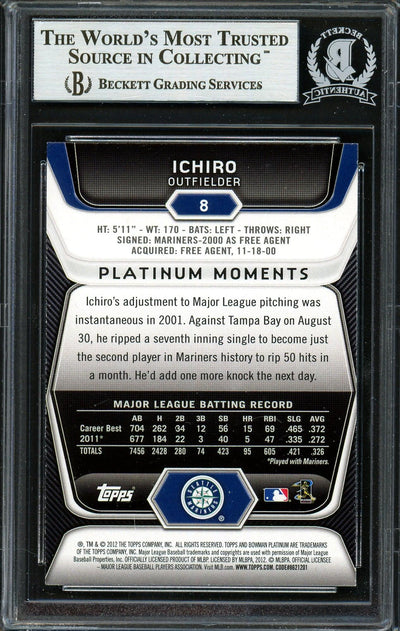 Ichiro Suzuki Autographed 2012 Bowman Platinum Card #8 Seattle Mariners Beckett BAS Stock #191343
