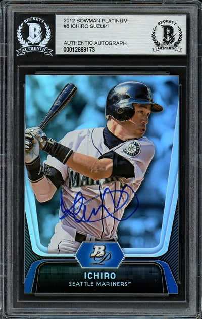 Ichiro Suzuki Autographed 2012 Bowman Platinum Card #8 Seattle Mariners Beckett BAS Stock #191343
