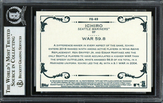 Ichiro Suzuki Autographed 2018 Topps Allen & Ginter Fantasy Goldmine Card #FG-49 Seattle Mariners Beckett BAS Stock #191394