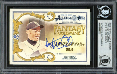Ichiro Suzuki Autographed 2018 Topps Allen & Ginter Fantasy Goldmine Card #FG-49 Seattle Mariners Beckett BAS Stock #191394