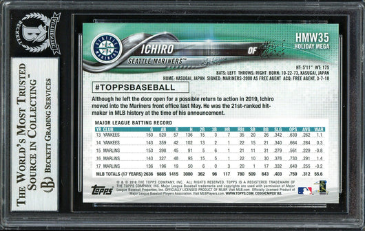 Ichiro Suzuki Autographed 2018 Topps Holiday Card #HMW35 Seattle Mariners Beckett BAS #12668029