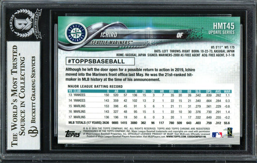 Ichiro Suzuki Autographed 2018 Topps Chrome Update Card #HMT45 Seattle Mariners Beckett BAS #12668030