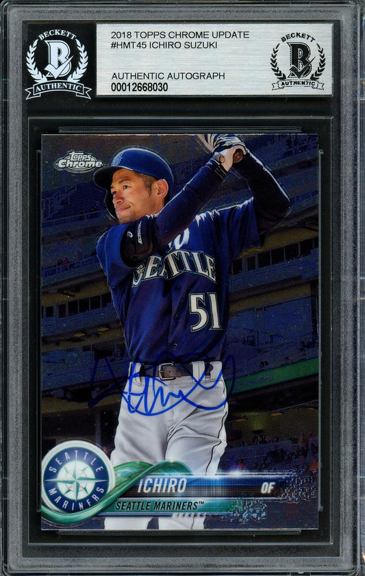Ichiro Suzuki Autographed 2018 Topps Chrome Update Card #HMT45 Seattle Mariners Beckett BAS #12668030