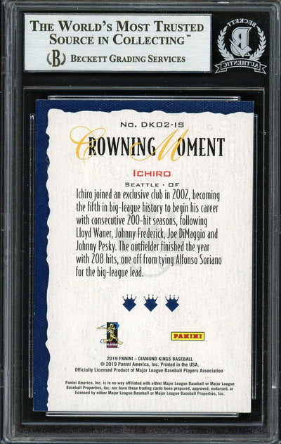 Ichiro Suzuki Autographed 2019 Panini Diamond Kings Crowning Moment Card #DK-02-IS Seattle Mariners Beckett BAS #12668058