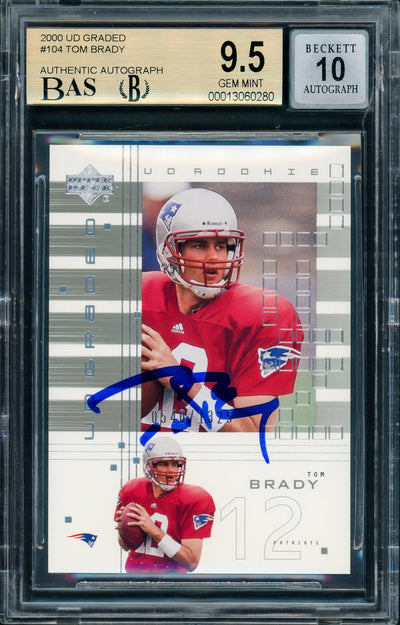 Tom Brady Autographed 2000 Upper Deck UD Graded Rookie Card #104 New England Patriots BGS 9.5 Auto Grade Gem Mint 10 #540/1325 Beckett BAS #13060280