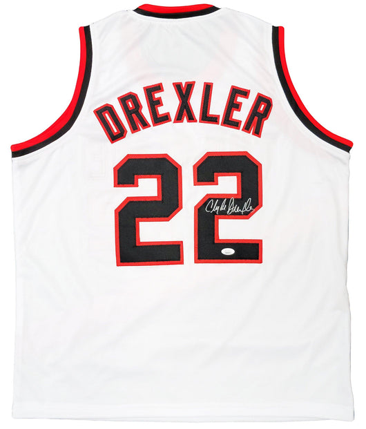 Portland Trailblazers Clyde Drexler Autographed White Jersey The Glide JSA Stock #202349
