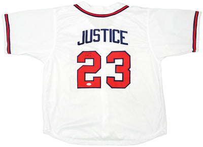 Atlanta Braves Dave Justice Autographed White Jersey A-Town JSA Stock #202343