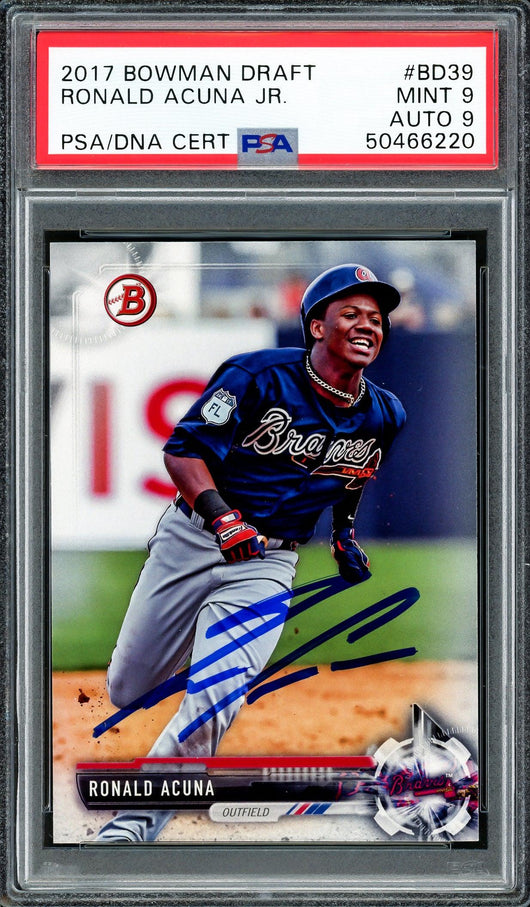 Ronald Acuna Jr. Autographed 2017 Bowman Draft Rookie Card #BD39 Atlanta Braves PSA 9 Auto Grade Mint 9 PSA/DNA #50466220