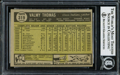 Valmy Thomas Autographed 1961 Topps Card #319 Cleveland Indians Beckett BAS #14065984