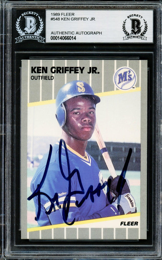 Ken Griffey Jr. Autographed 1989 Fleer Rookie Card #548 Seattle Mariners Vintage Signature Beckett BAS #14066014