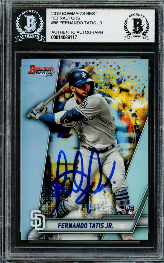 Fernando Tatis Jr. Autographed 2019 Bowman's Best Refractor Rookie Card #58 San Diego Padres Beckett BAS #14066117