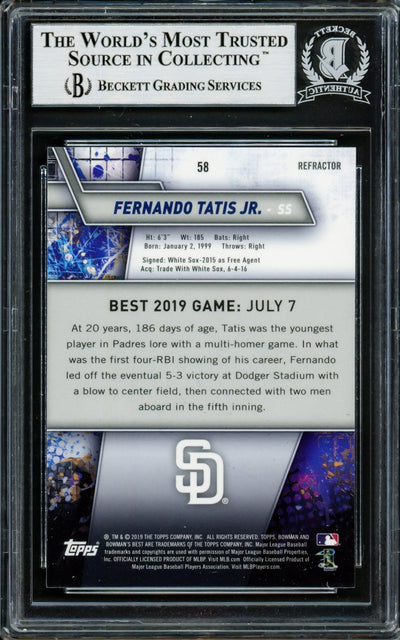 Fernando Tatis Jr. Autographed 2019 Bowman's Best Refractor Rookie Card #58 San Diego Padres Beckett BAS #14066118
