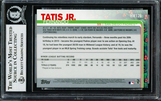 Fernando Tatis Jr. Autographed 2019 Topps Holiday Rookie Card #HW126 San Diego Padres Beckett BAS Stock #202732