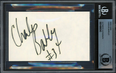 Charles Barkley Autographed 3x5 Index Card Philadelphia 76ers Vintage Signature Beckett BAS #14066543