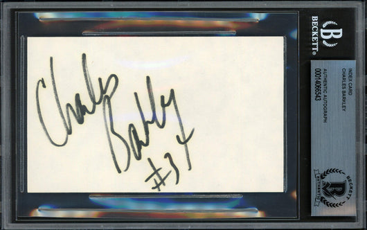 Charles Barkley Autographed 3x5 Index Card Philadelphia 76ers Vintage Signature Beckett BAS #14066543
