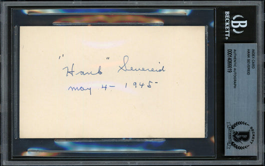 Hank Severeid Autographed 3x5 Index Card New York Yankees "1945" Beckett BAS #14066619