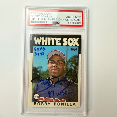 Bobby Bonilla Signed 1986 Topps Traded #12T Rookie With 3 Inscriptions PSA ITP Auto