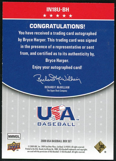 2009 Upper Deck USA Baseball Bryce Harper Blue Inscriptions