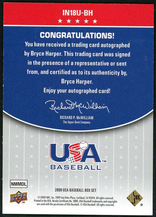 2009 Upper Deck USA Baseball Bryce Harper Blue Inscriptions