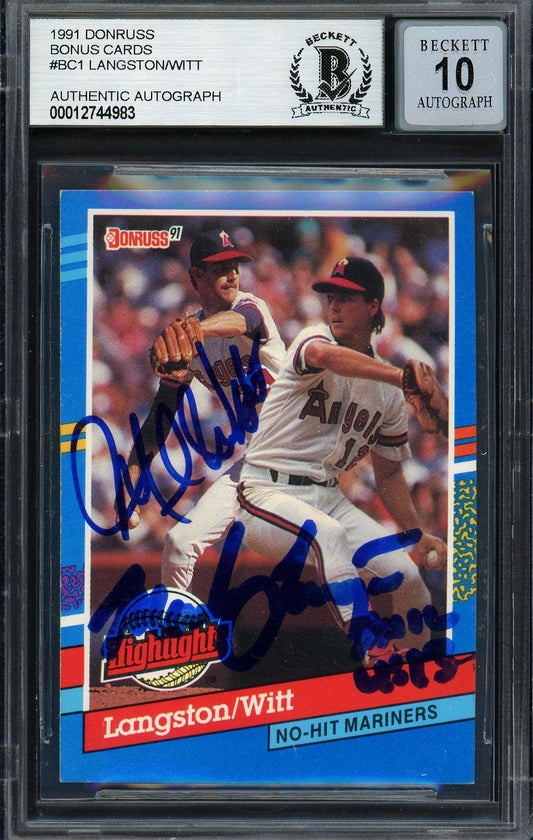 Mark Langston & Mike Witt Autographed 1991 Donruss Card #BC-1 California Angels Auto Grade Gem Mint 10 Beckett BAS #12744983