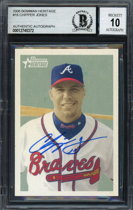 Chipper Jones Autographed 2006 Bowman Heritage Card #16 Atlanta Braves Auto Grade Gem Mint 10 Beckett BAS #12745372