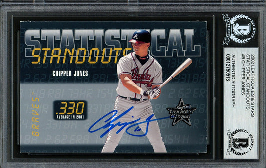 Chipper Jones Autographed 2002 Leaf Rookie & Stars Statistical Standouts Card #SS-5 Atlanta Braves Beckett BAS #12750513