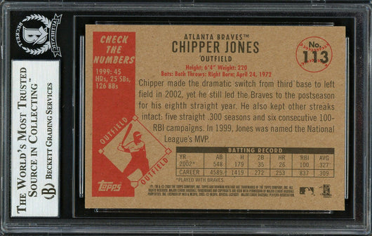 Chipper Jones Autographed 2003 Bowman Heritage Card #113 Atlanta Braves Beckett BAS #12750515