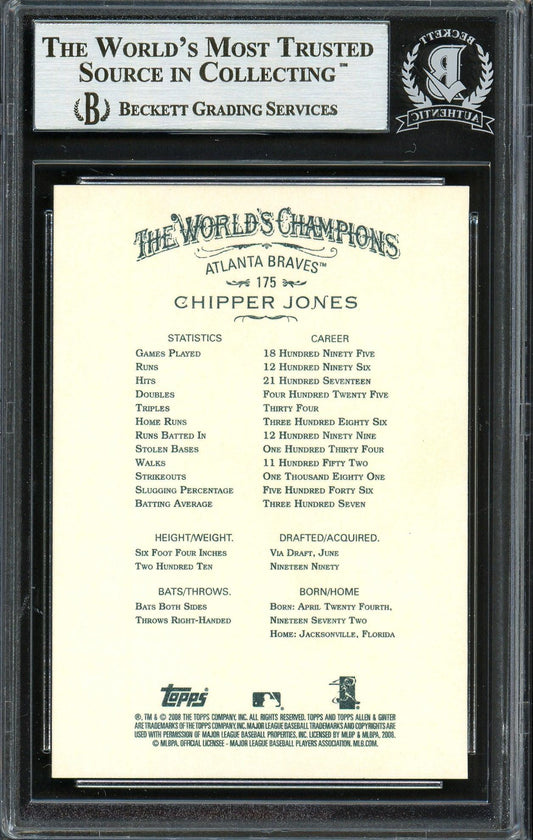 Chipper Jones Autographed 2008 Topps Allen & Ginter Card #175 Atlanta Braves Beckett BAS Stock #193099