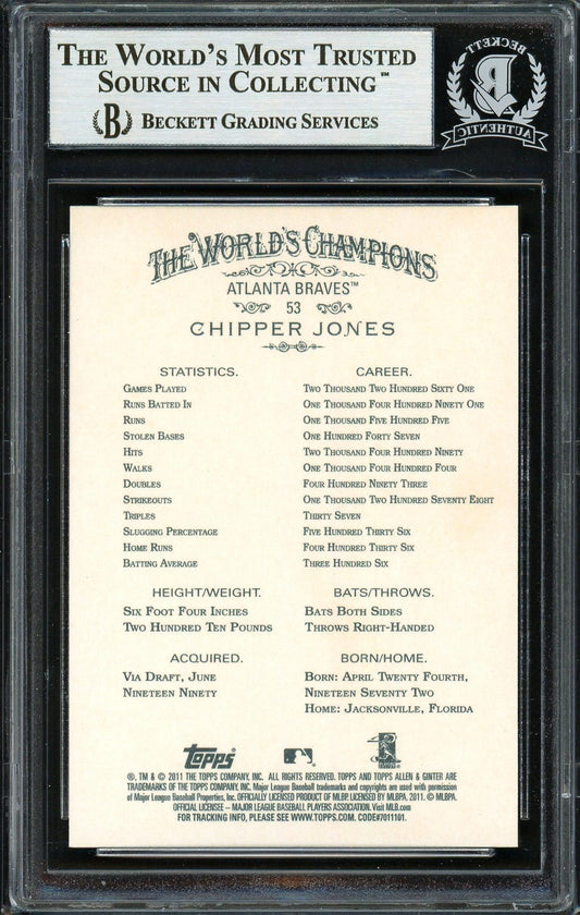 Chipper Jones Autographed 2011 Topps Allen & Ginter Card #53 Atlanta Braves Beckett BAS Stock #193122