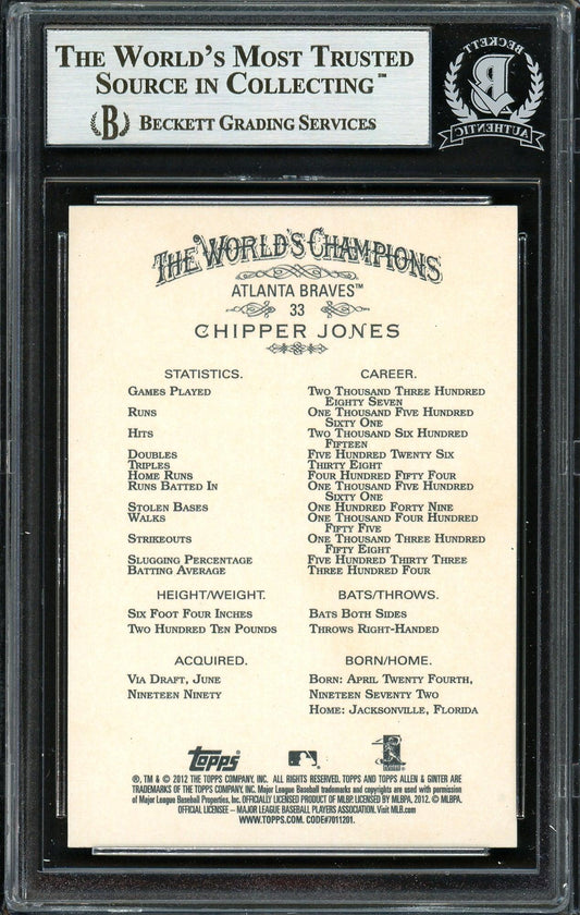 Chipper Jones Autographed 2012 Topps Allen & Ginter Card #33 Atlanta Braves Beckett BAS #12750804