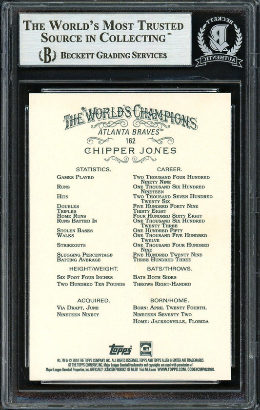 Chipper Jones Autographed 2018 Topps Allen & Ginter Card #162 Atlanta Braves Beckett BAS #12750837