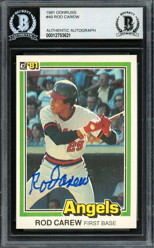 Rod Carew Autographed 1981 Donruss Card #49 California Angels Beckett BAS Stock #193228