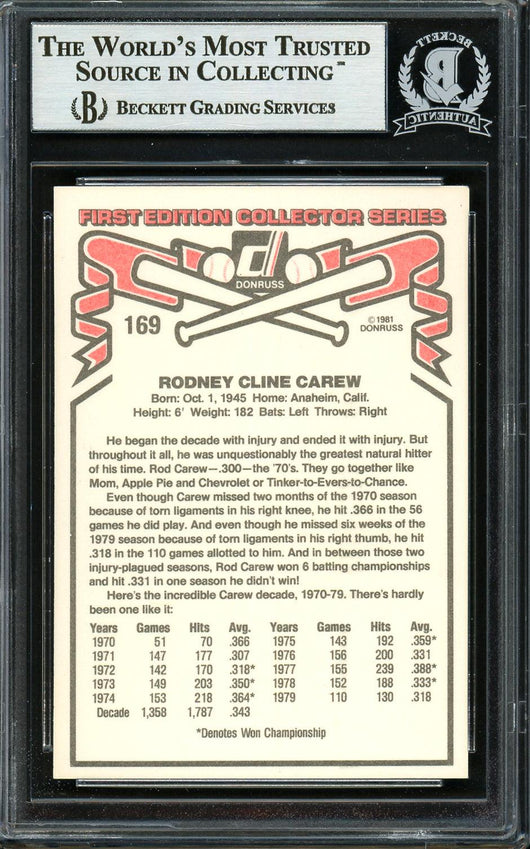 Rod Carew Autographed 1981 Donruss Card #169 California Angels Beckett BAS Stock #193229