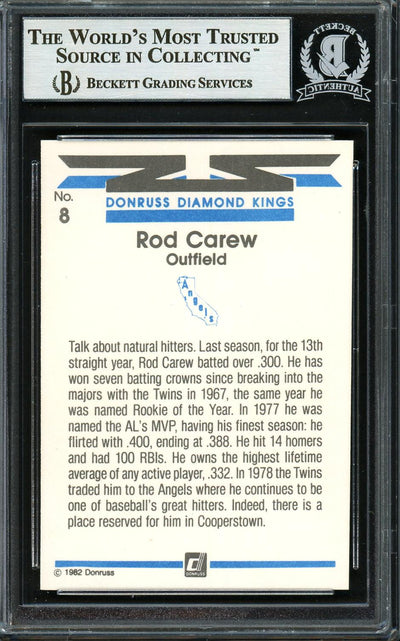 Rod Carew Autographed 1982 Donruss Diamond Kings Card #8 California Angels Beckett BAS Stock #193233