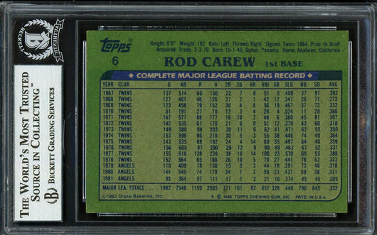 Rod Carew Autographed 1982 Topps Drakes Card #6 California Angels Beckett BAS #12753706
