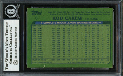 Rod Carew Autographed 1982 Topps Drakes Card #6 California Angels Beckett BAS #12753707