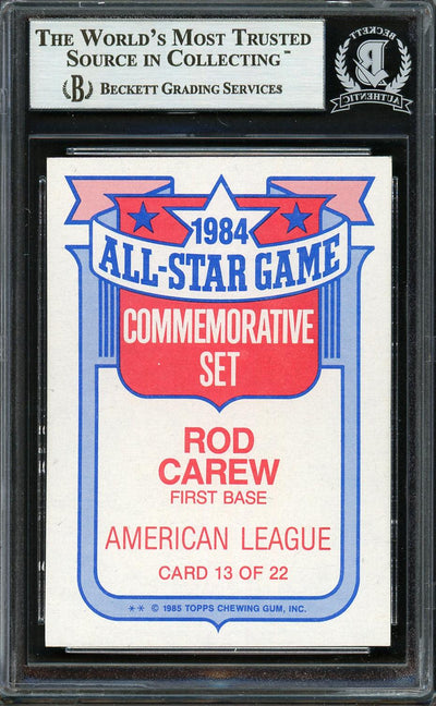 Rod Carew Autographed 1985 Topps All Star Set Card #13 California Angels Beckett BAS Stock #193243