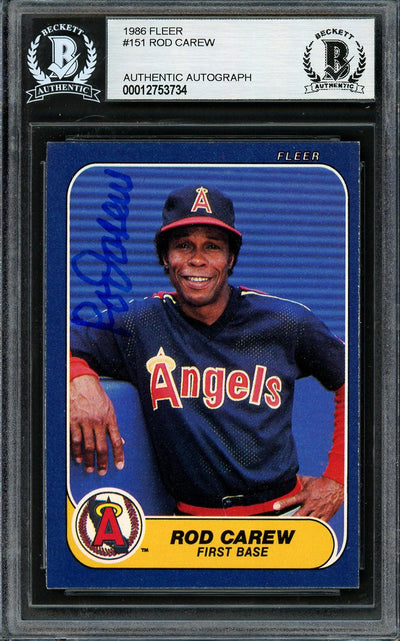 Rod Carew Autographed 1986 Fleer Card #151 California Angels Beckett BAS Stock #193245